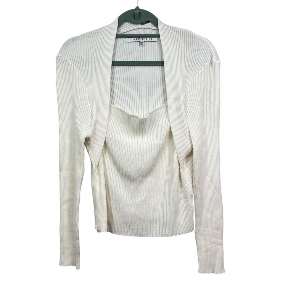 Celebrity Pink Womens Knit Sweater Ribbed Stretch Square Neck Off White Sz XXXL*